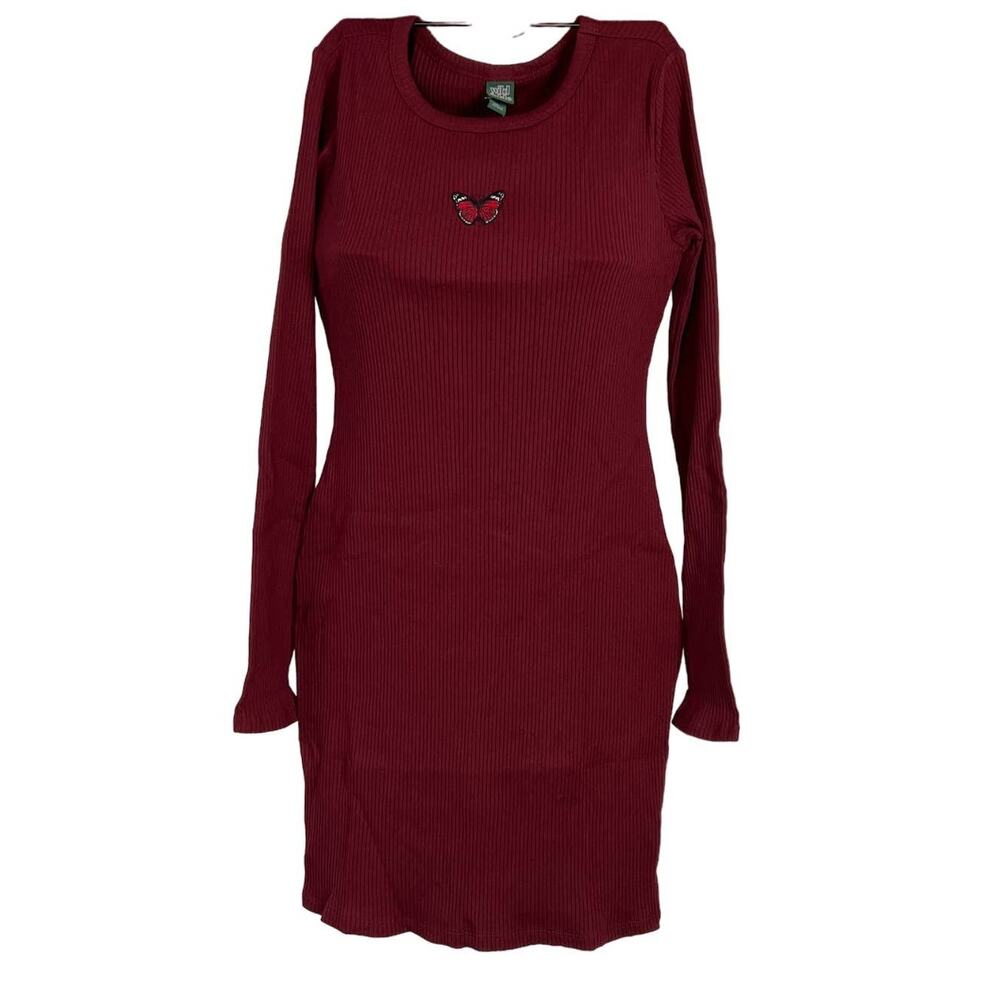 Wild Fable Women's Red Ribbed Long Sleeve Bodycon Dress- Size XS - NWT
